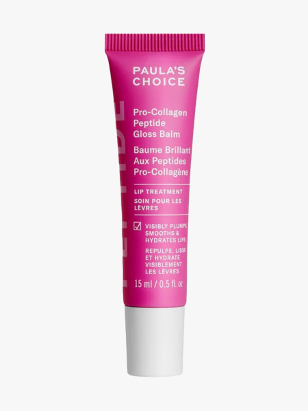 Paula’s Choice Pro Collagen Peptide Gloss Balm in branded tube component on a light gray background